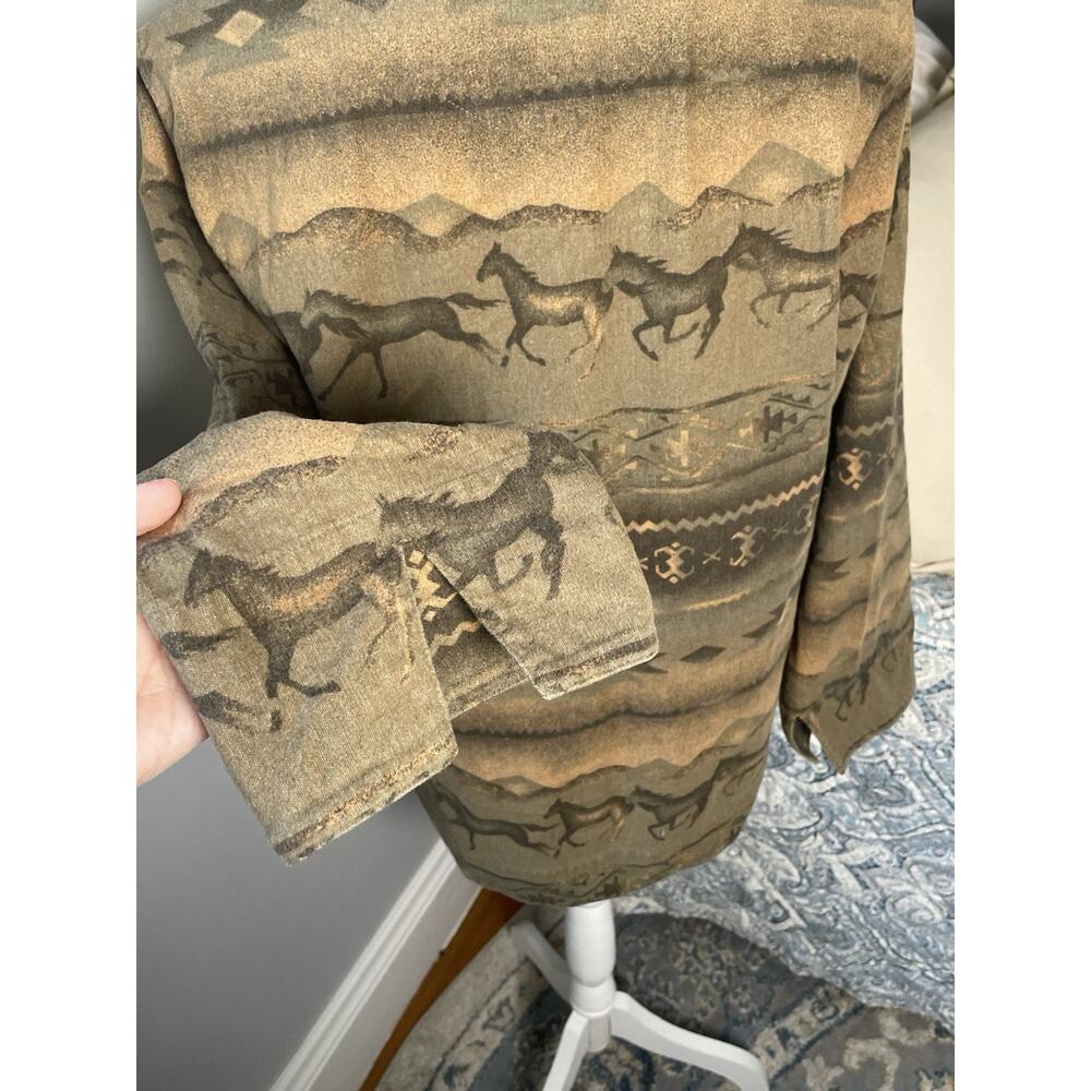 Cabelas Horse Aztec Lace Up Flannel Womens Size L Western Southwest Pullover - Picture 6 of 10